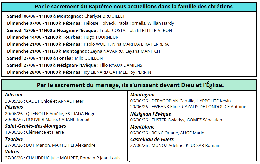 Baptemes mariages juin 26